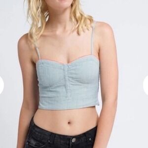 American‎ Eagle Cropped Tank Top Small Blue Denim Chambray Smocked Y2K Summer